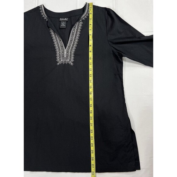rafaella Top women Size 10 black cotton embroidered 3/4 Sleeves Medium - Picture 9 of 10